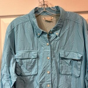 Exofficio Performance Women XL Button Up Vented Shirt Outdoor Hiking Baby Blue
